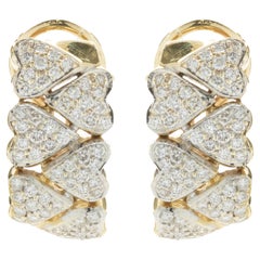 Boucles d'oreilles en or jaune 18 carats avec diamants pavés en forme de cœur et anneau Huggie