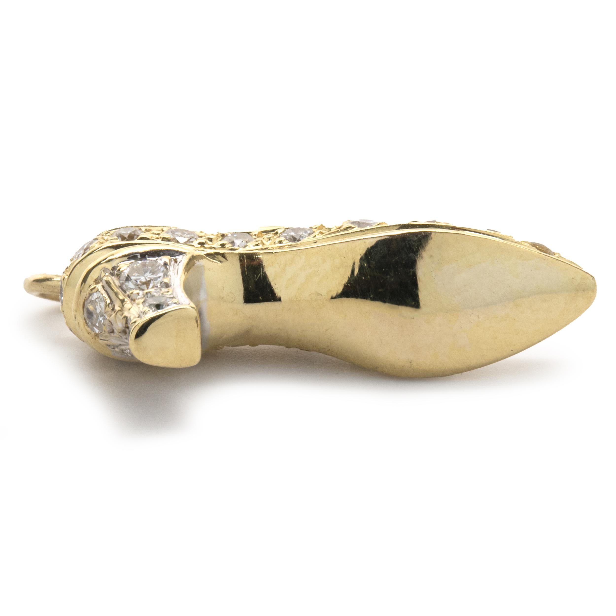 Round Cut 18 Karat Yellow Gold Pave Diamond High Heel Pendant For Sale