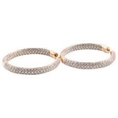18 Karat Yellow Gold Pave Diamond Hoop Earrings