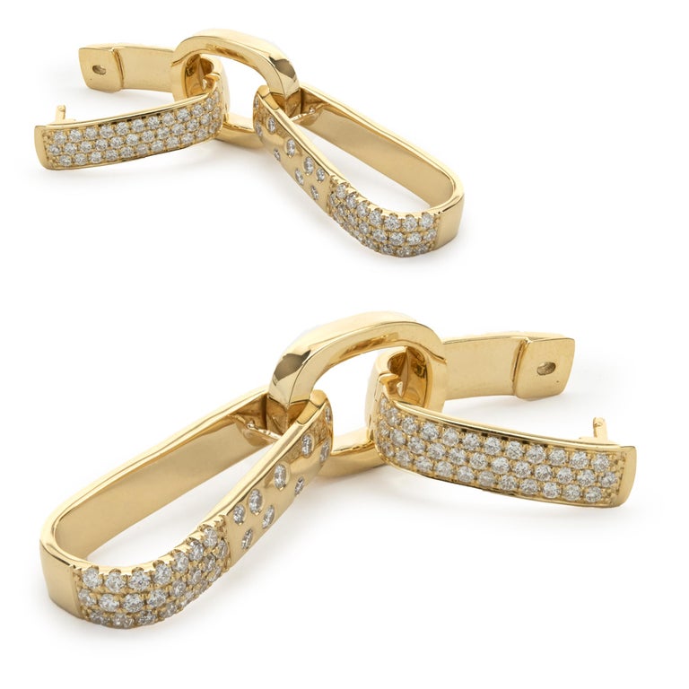 18 Karat Yellow Gold Pave Diamond Industrial Geometric Drop Earrings