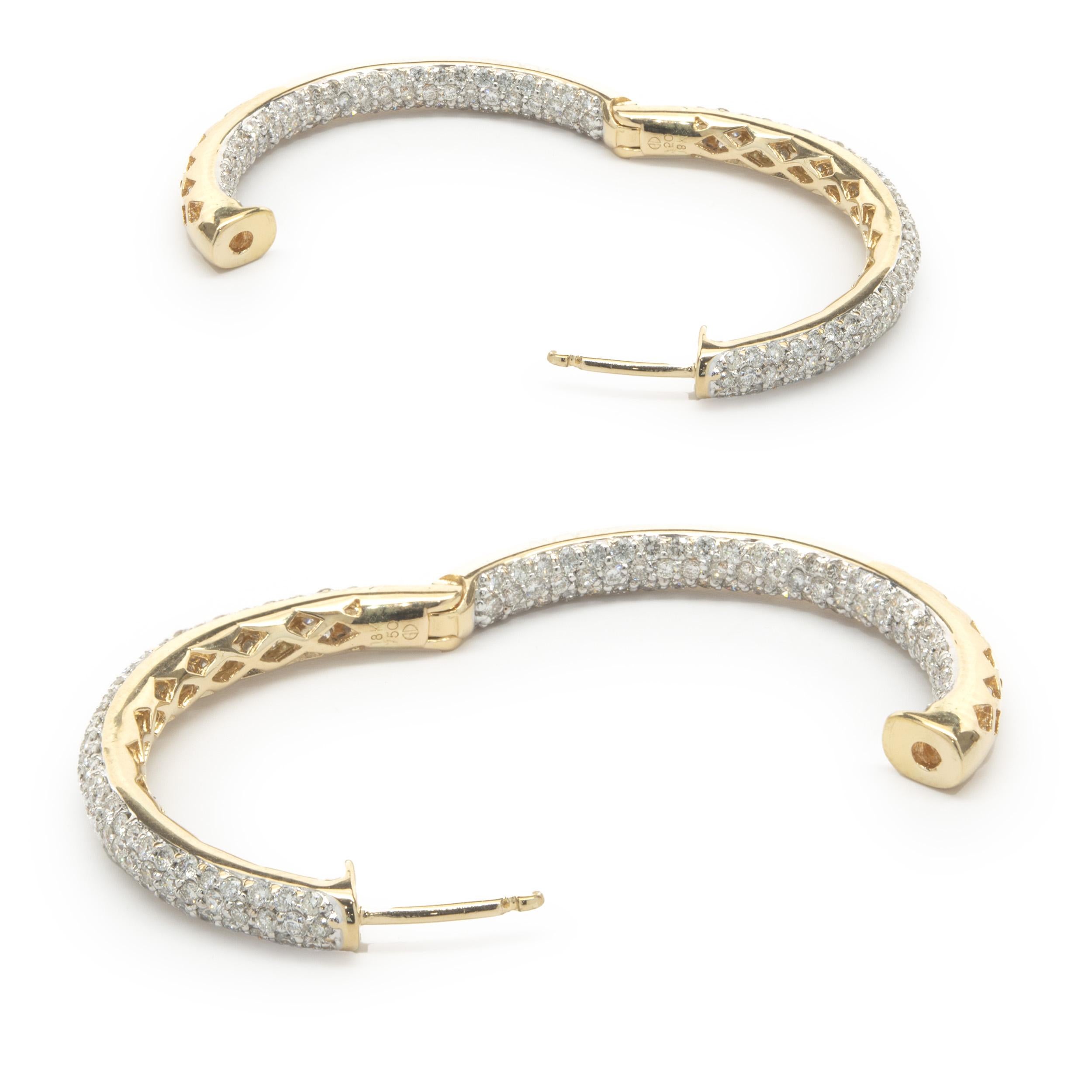 18 Karat Yellow Gold Pave Diamond Inside Outside Hoop Earrings In Excellent Condition For Sale In Scottsdale, AZ
