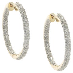 18 Karat Yellow Gold Pave Diamond Inside Outside Hoop Earrings