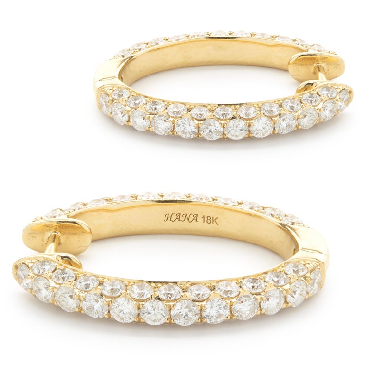Yellow Gold Pave Diamond Oera Hoop Earrings main image 0