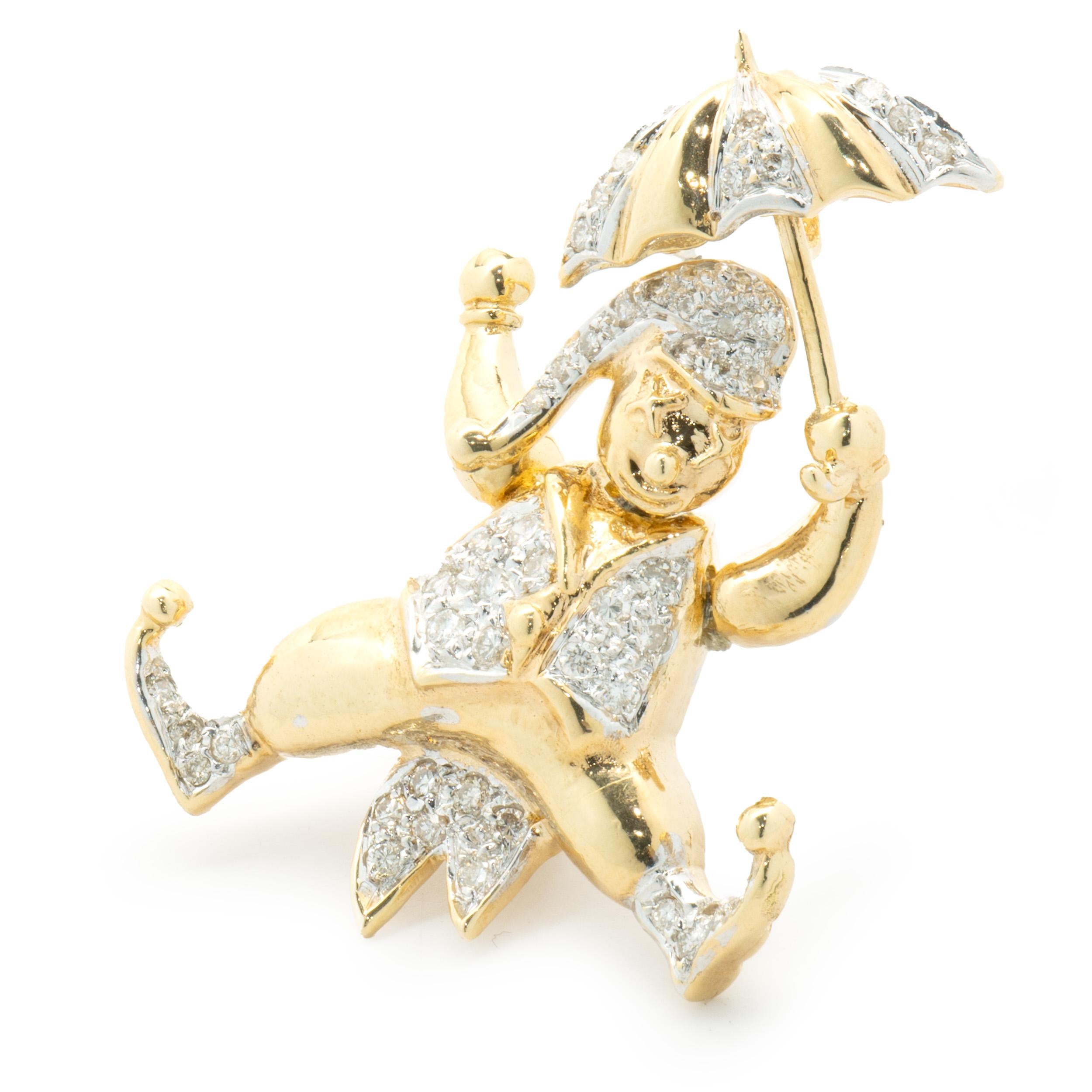 18 Karat Yellow Gold Pave Diamond Jester Pin In Excellent Condition For Sale In Scottsdale, AZ