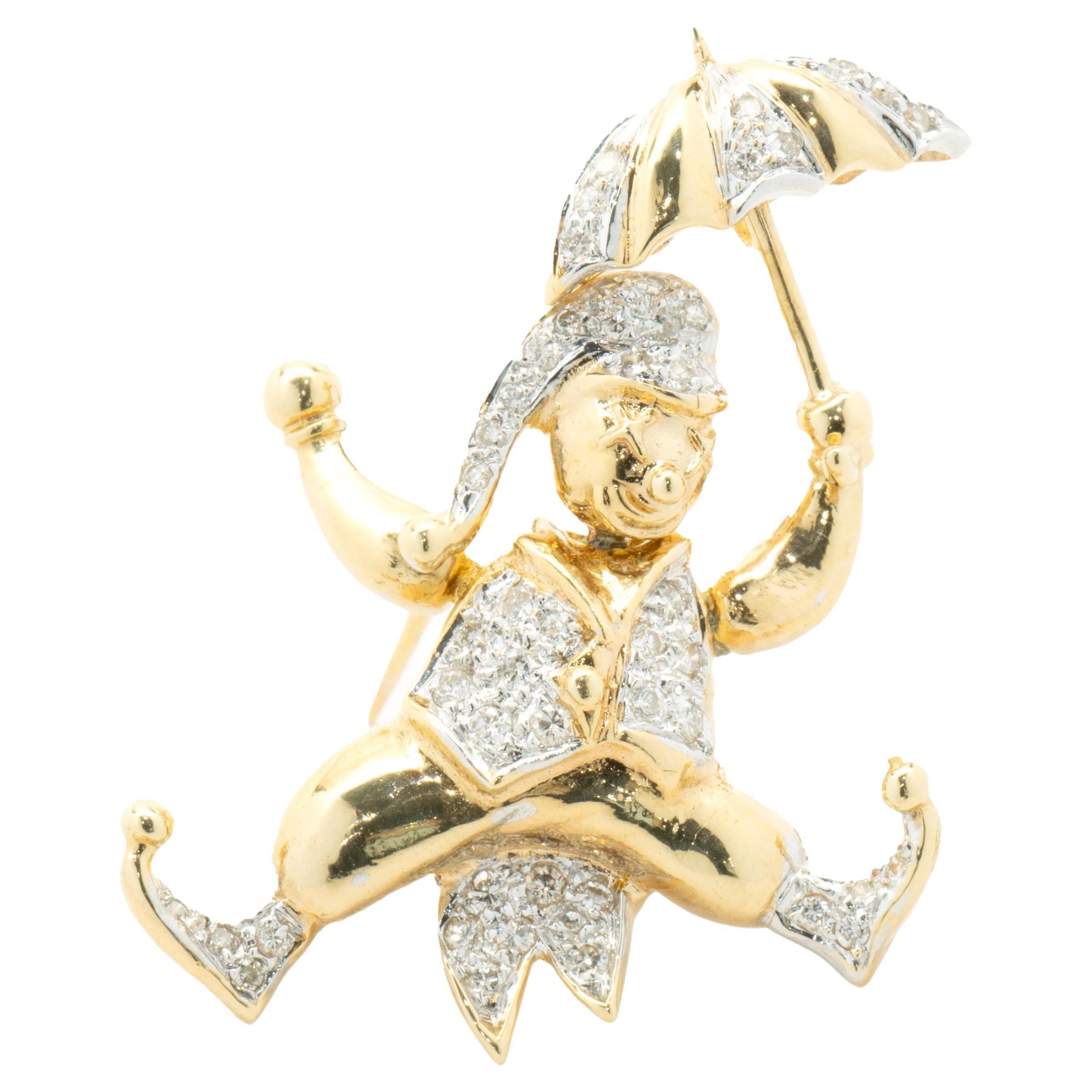18 Karat Yellow Gold Pave Diamond Jester Pin For Sale