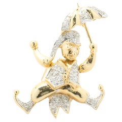 Jester-Anstecknadel aus 18 Karat Gelbgold mit Pavé-Diamant