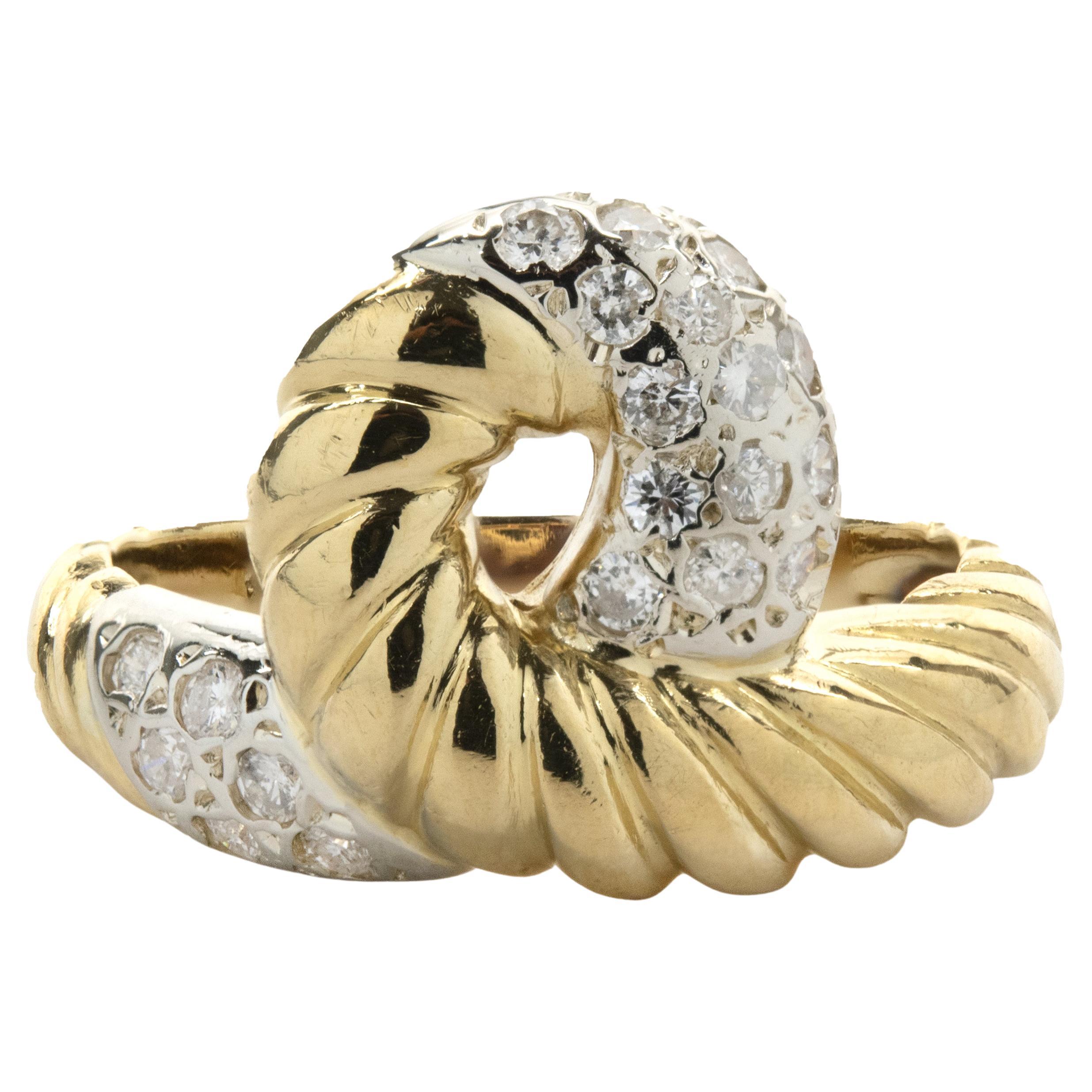 18 Karat Yellow Gold Pave Diamond Loop Ring For Sale