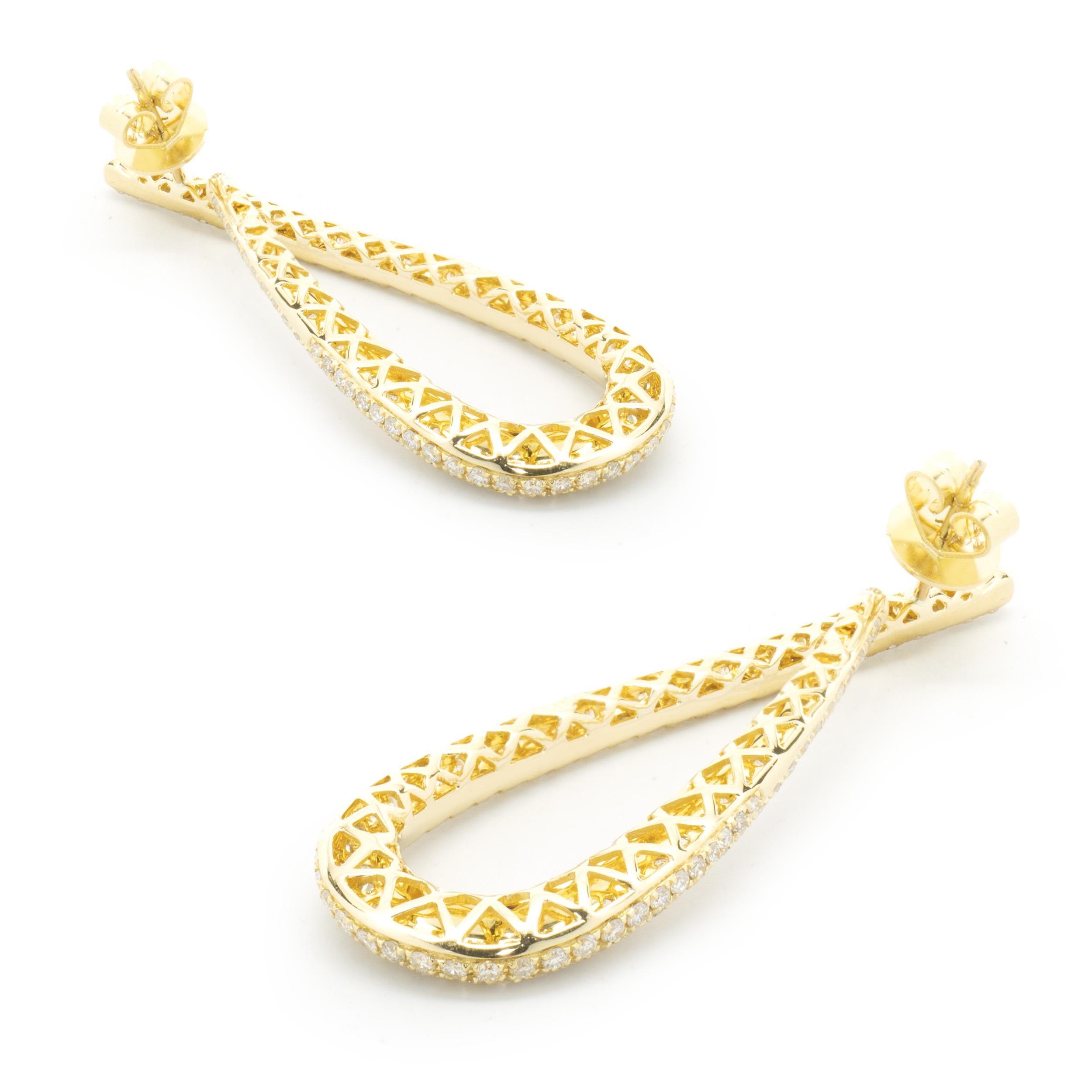 18 Karat Yellow Gold Pave Diamond Loop Through Drop Earrings In Excellent Condition For Sale In Scottsdale, AZ