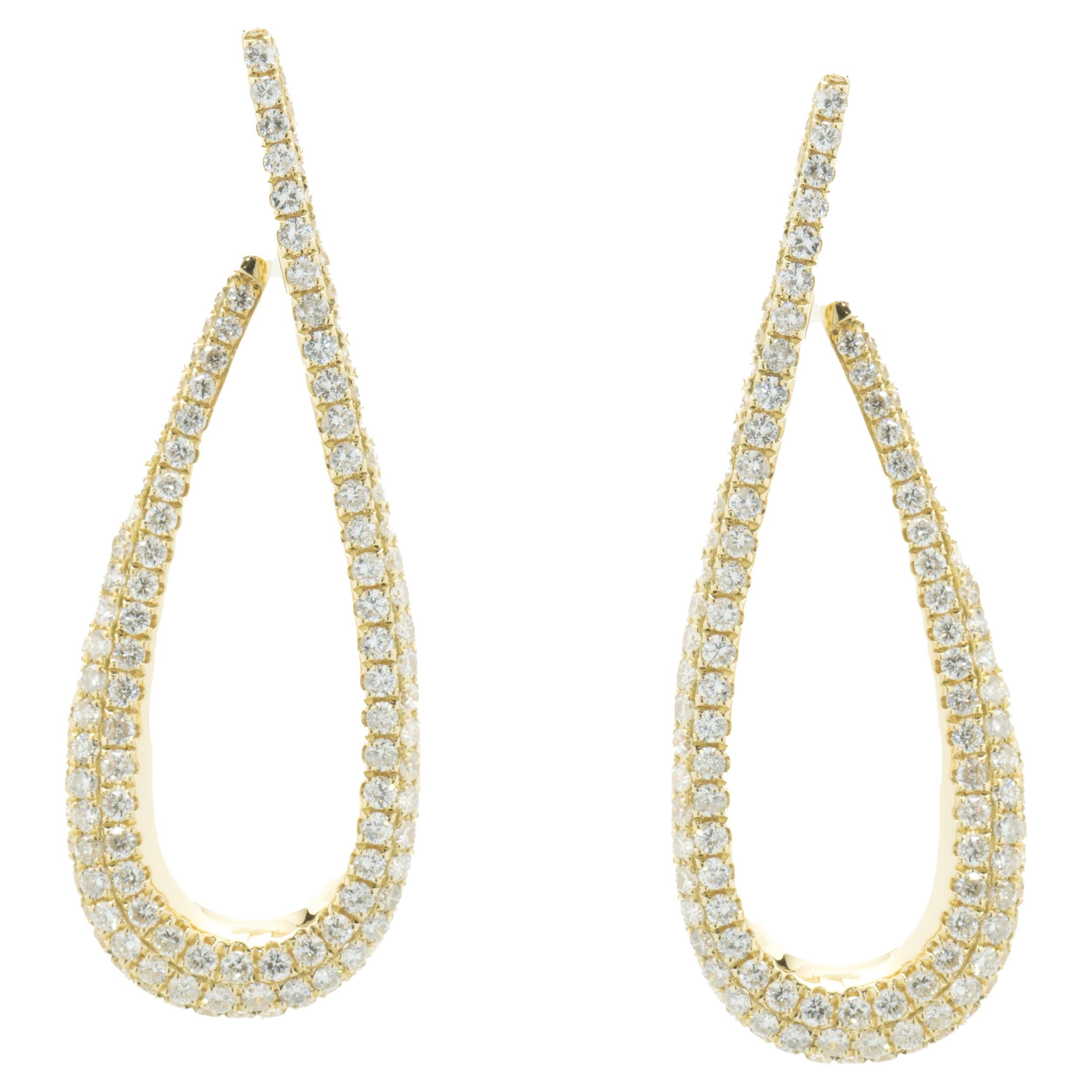 18 Karat Yellow Gold Pave Diamond Loop Through Drop Earrings For Sale