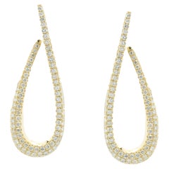 Boucles d'oreilles pendantes en or jaune 18 carats avec diamants pavés et boucles d'oreilles
