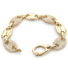 18 Karat Yellow Gold Pave Diamond Mariner Link Station Bracelet