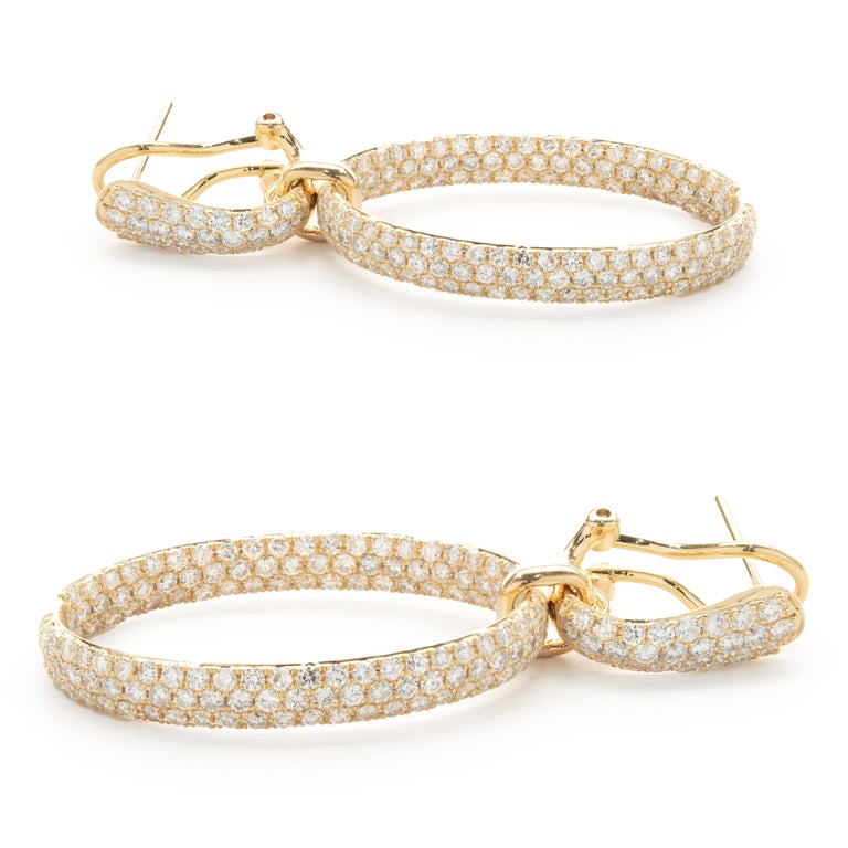 18 Karat Yellow Gold Pave Diamond Oval Inside Outside Hoop Earrings For ...