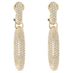 18 Karat Yellow Gold Pave Diamond Oval Inside Outside Hoop Earrings