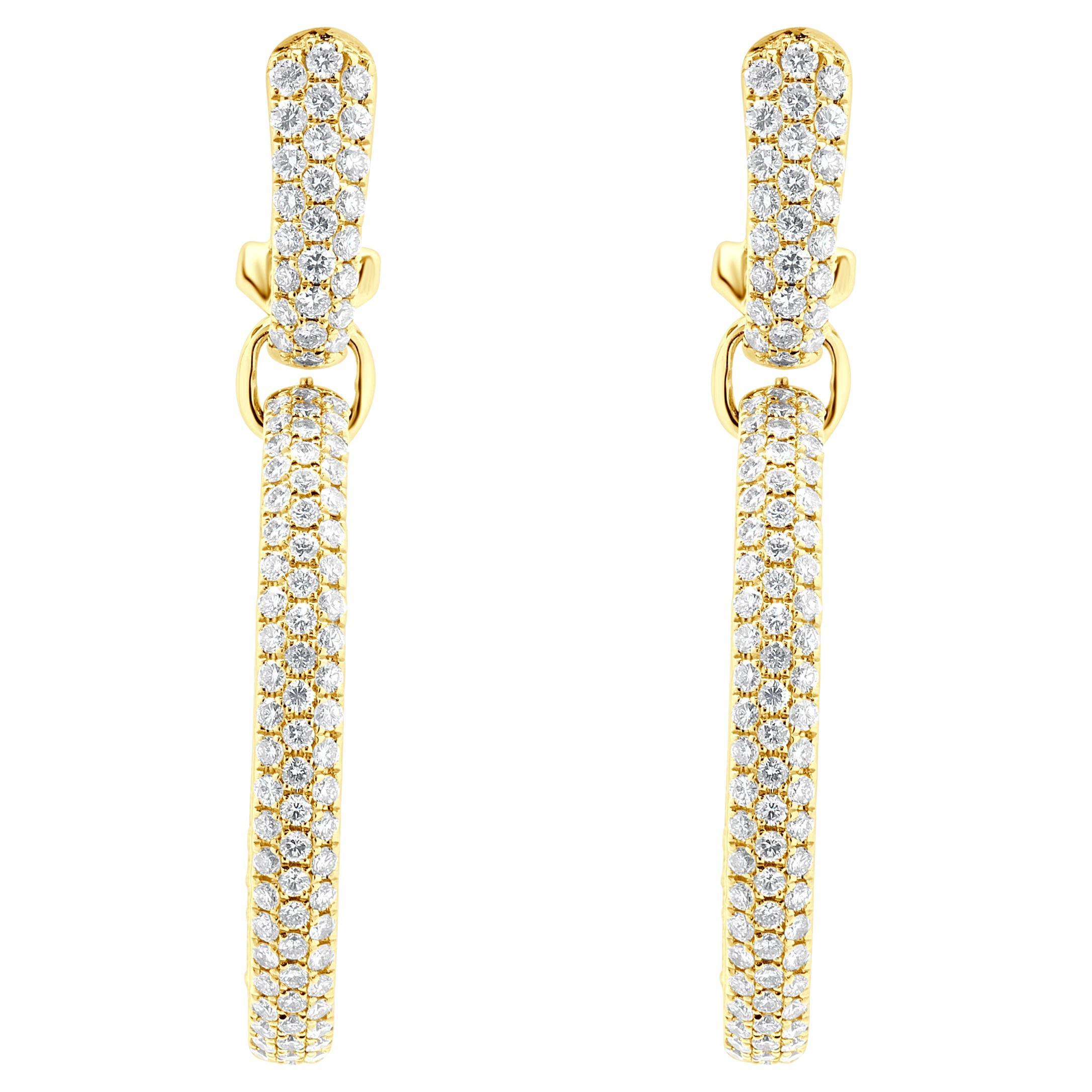 18 Karat Gelbgold Pave Diamant Oval Inside Outside Creolen Ohrringe