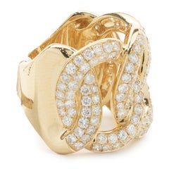 18 Karat Yellow Gold Pave Diamond Oval Link Cigar Band