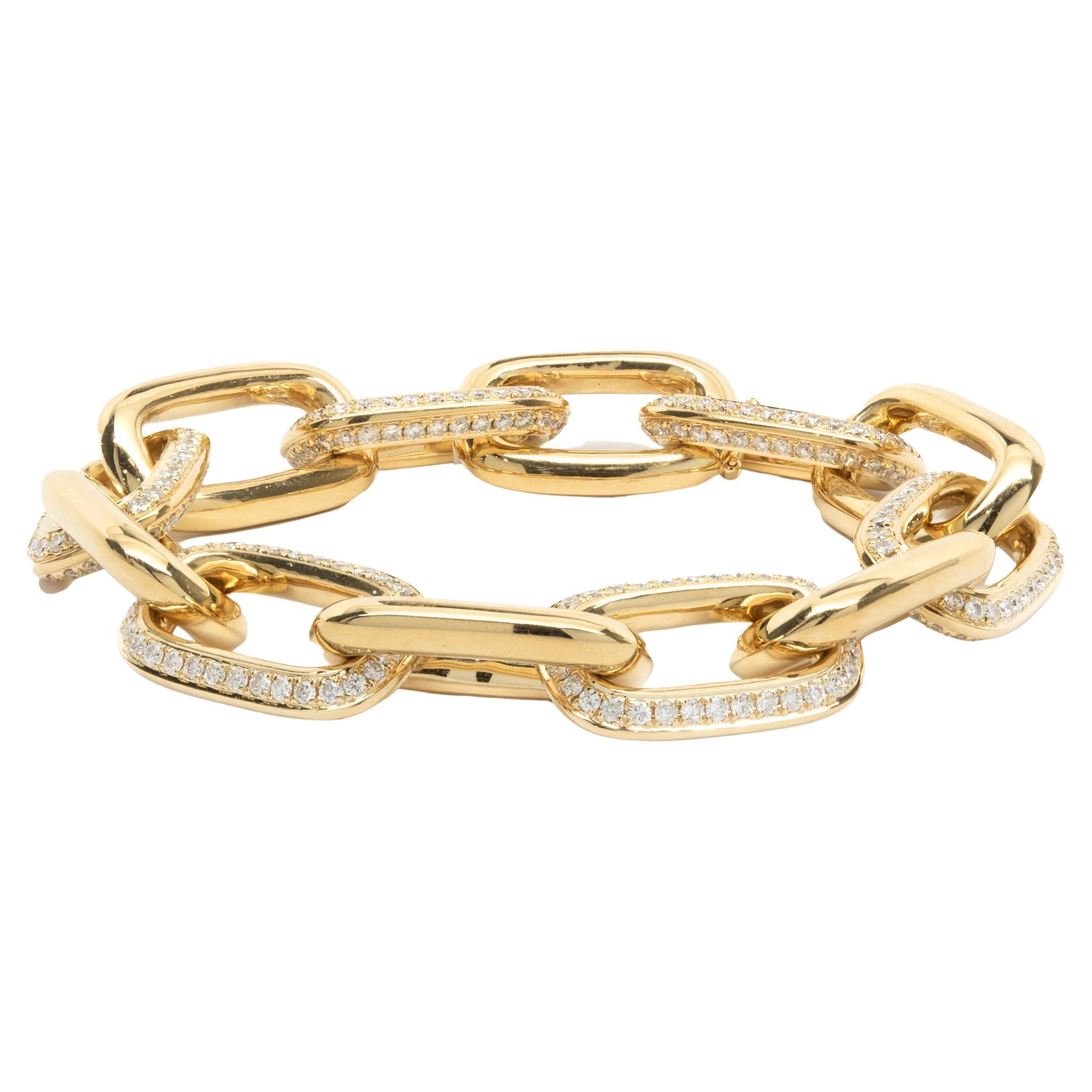 Cultured Pearl Diamond Station Solid Oval Link 18 Karat Yellow Gold