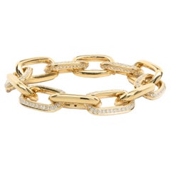 18 Karat Yellow Gold Pave Diamond Oval Station Link Bracelet