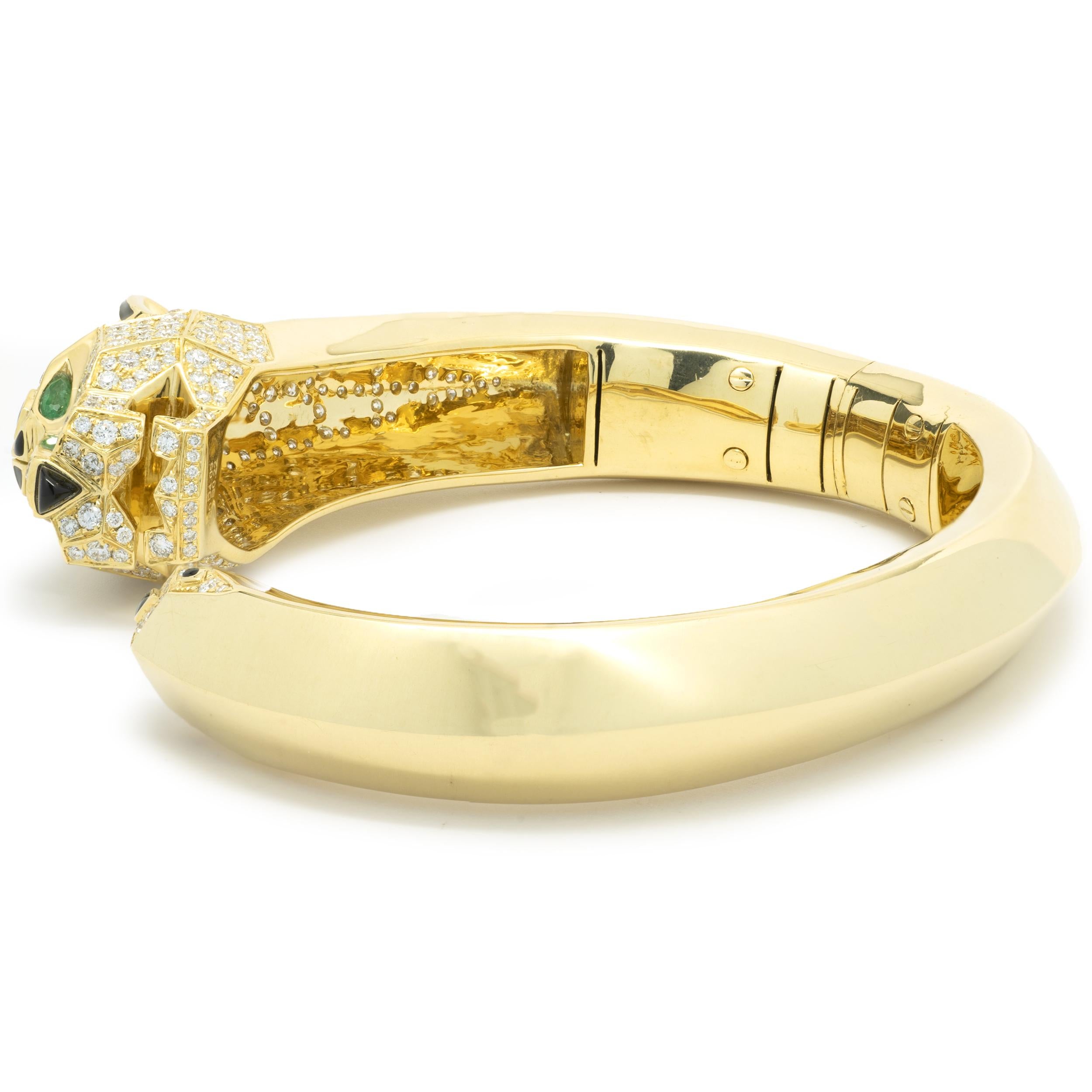 Round Cut 18 Karat Yellow Gold Pave Diamond Panther Bangle Bracelet