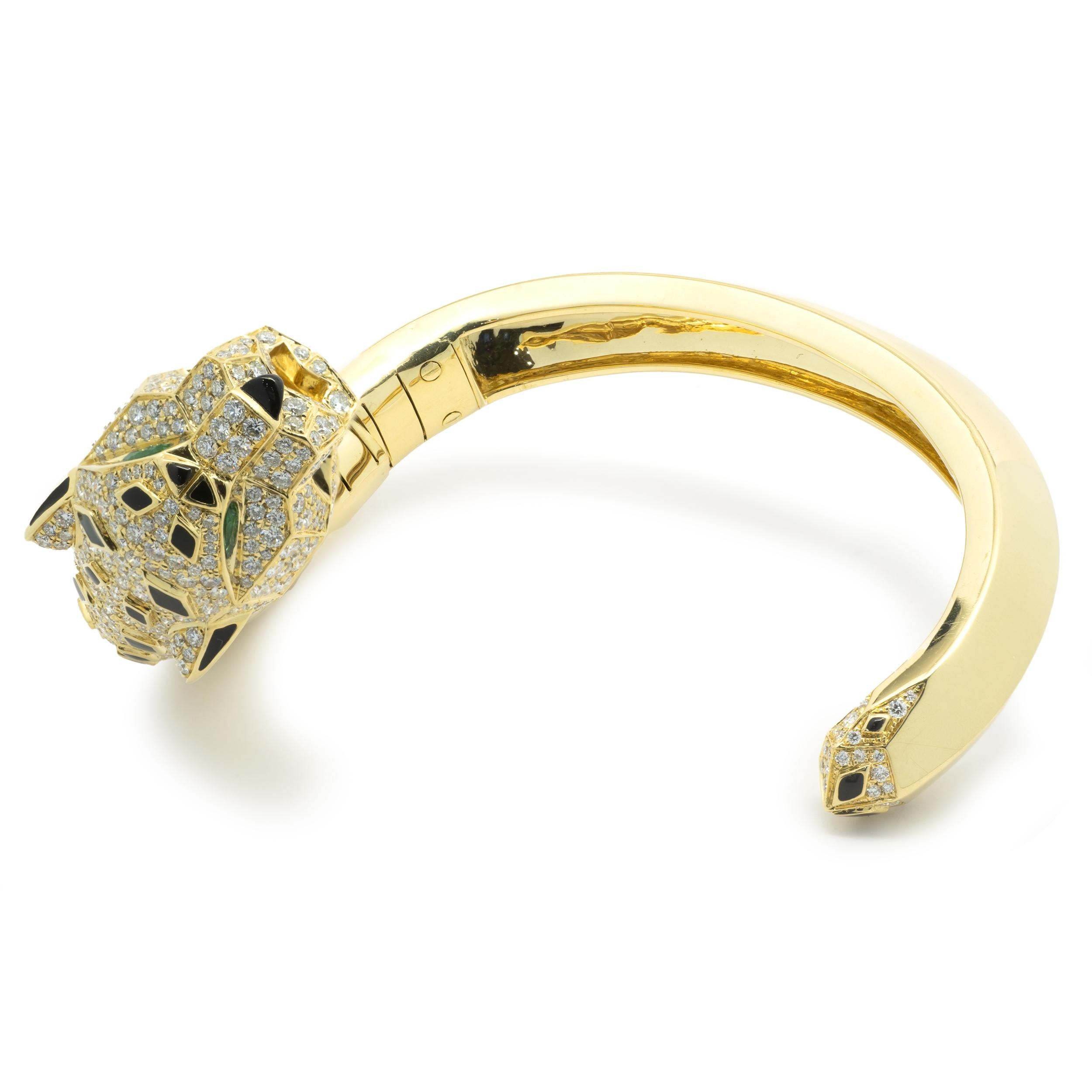 18 Karat Yellow Gold Pave Diamond Panther Bangle Bracelet In Excellent Condition In Scottsdale, AZ