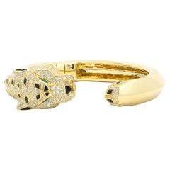 18 Karat Yellow Gold Pave Diamond Panther Bangle Bracelet