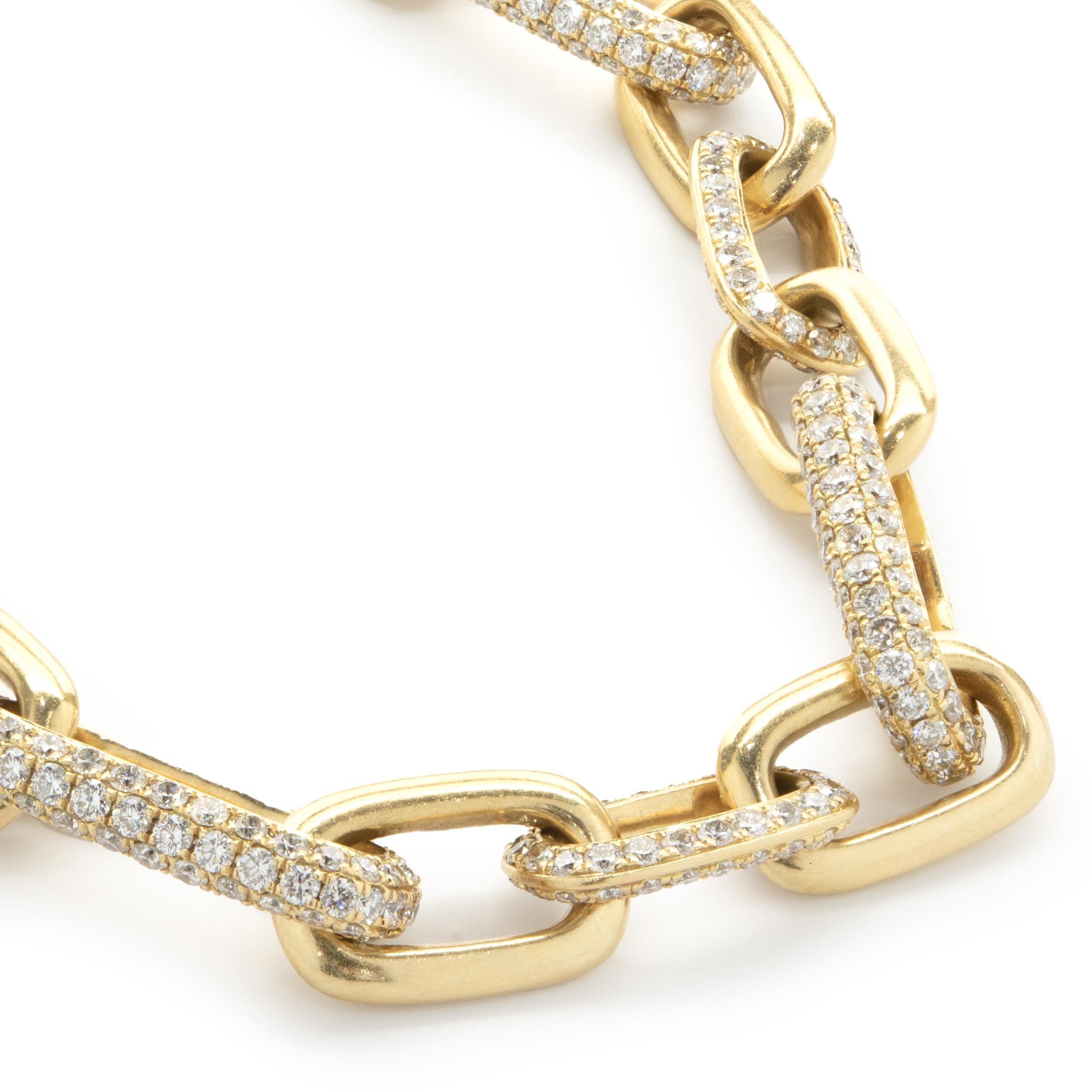 18 Karat Yellow Gold Pave Diamond Paperclip Necklace In Excellent Condition In Scottsdale, AZ