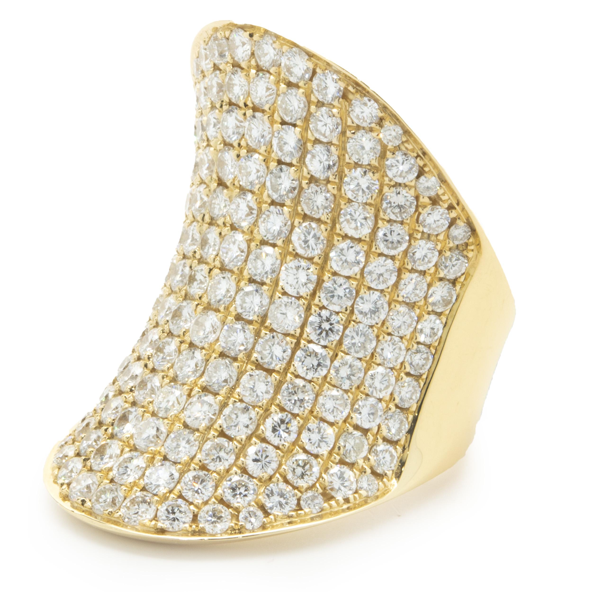 Round Cut 18 Karat Yellow Gold Pave Diamond Saddle Ring For Sale