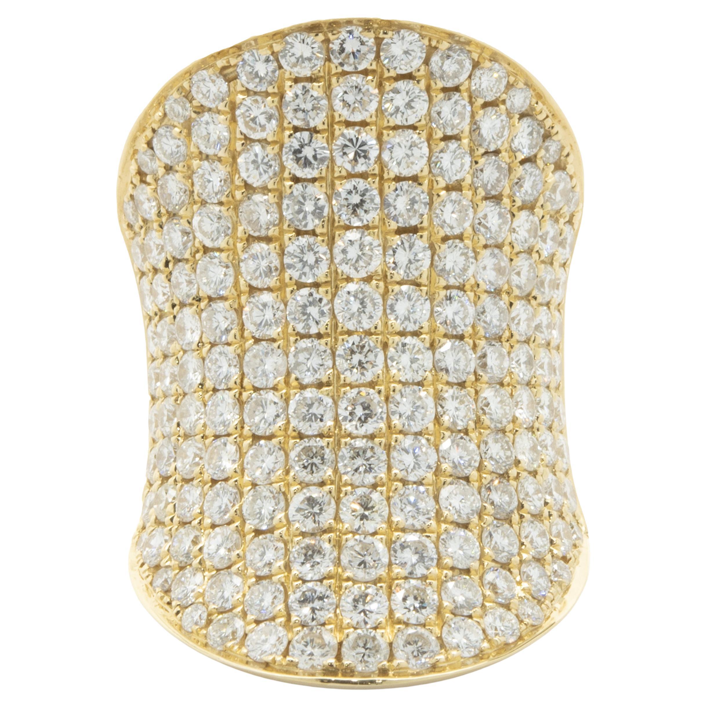 18 Karat Yellow Gold Pave Diamond Saddle Ring For Sale