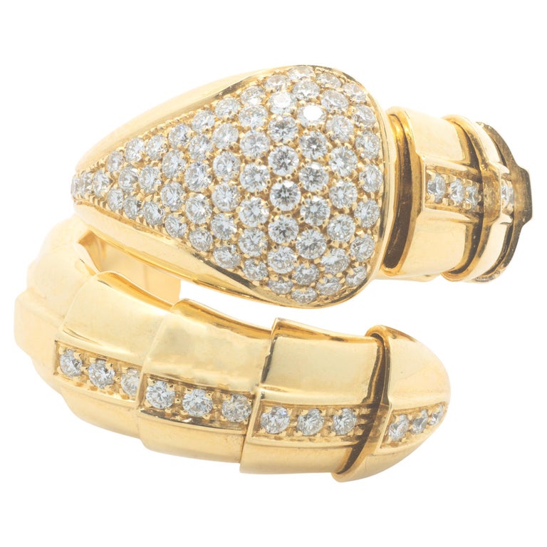 18 Karat Yellow Gold Pave Diamond Snake Wrap Ring For Sale at 1stDibs