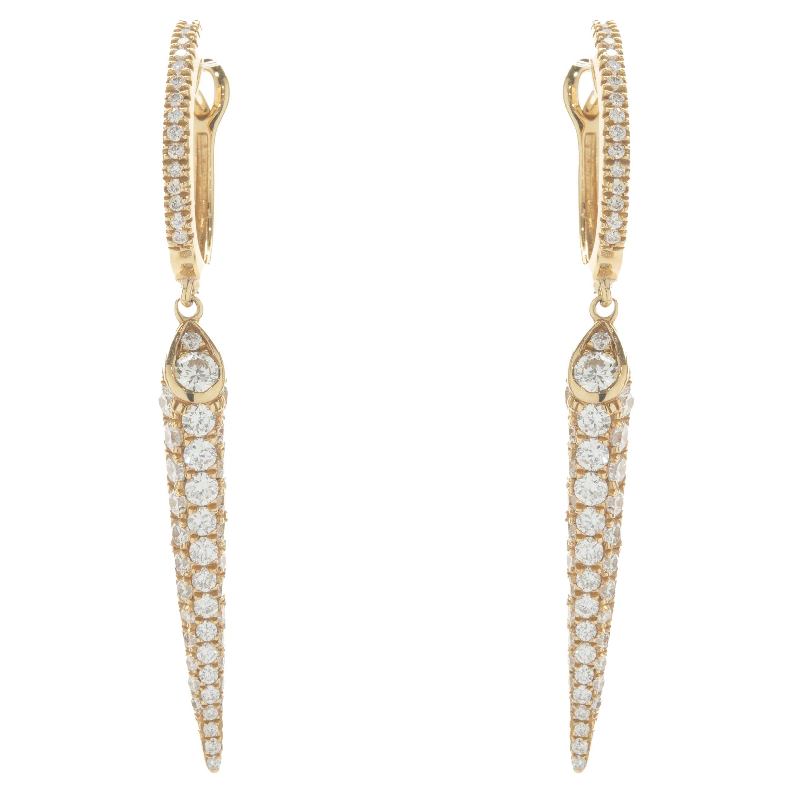 18 Karat Yellow Gold Pave Diamond Industrial Geometric Drop Earrings