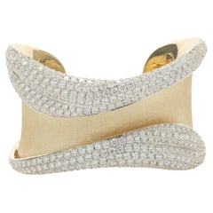 18 Karat Yellow Gold Pave Diamond Wave Cuff Bracelet