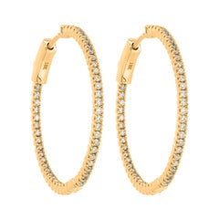 18 Karat Yellow Gold Pave Round Diamond Inside and Out Hoop Earrings