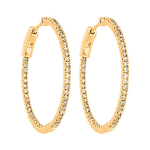 18 Karat Yellow Gold Inside Out Pave Diamond Hoops For Sale at 1stDibs