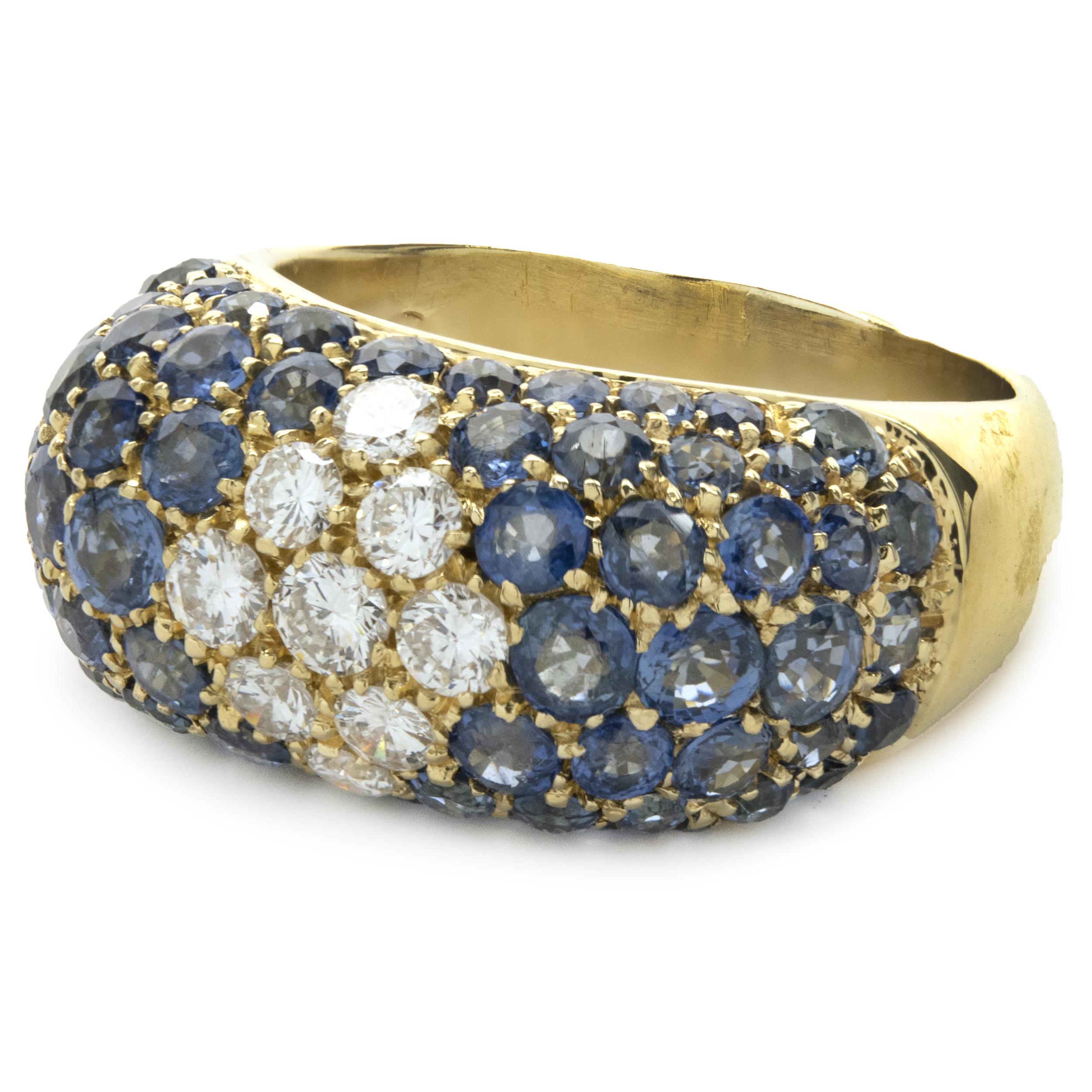 Round Cut 18 Karat Yellow Gold Pave Sapphire and Diamond Ring For Sale