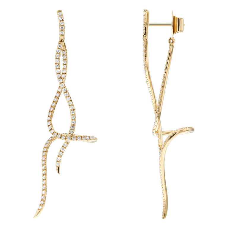 1.75 Carat Round Diamond 18 Karat Gold Pave set Drop Chandelier Stud