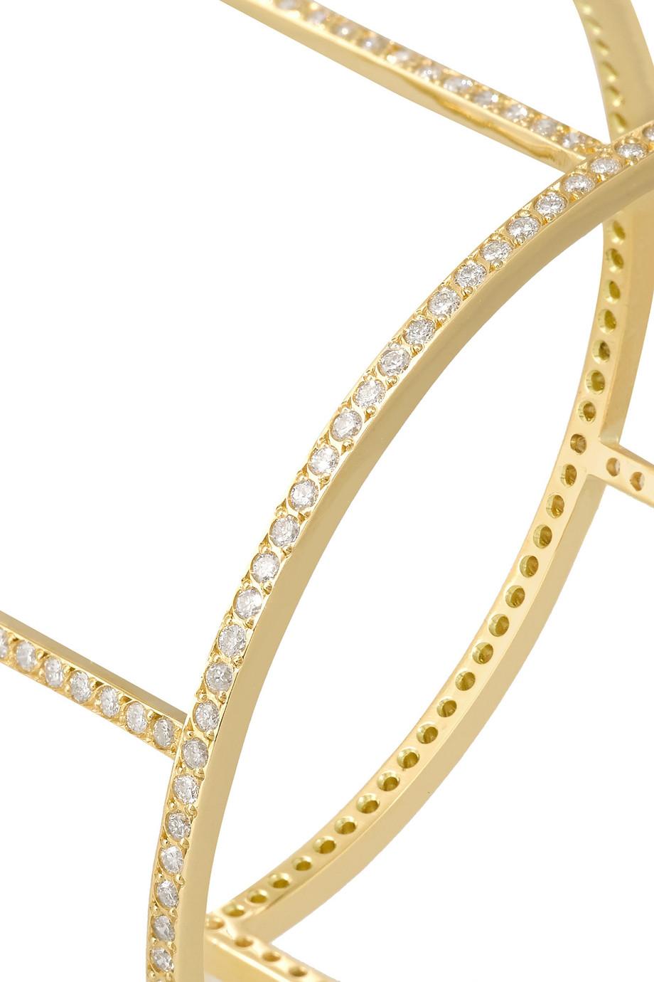 Ileana Makri 18 Karat Yellow Gold Pavé White Diamond Wire Cuff In New Condition For Sale In Athens, GR
