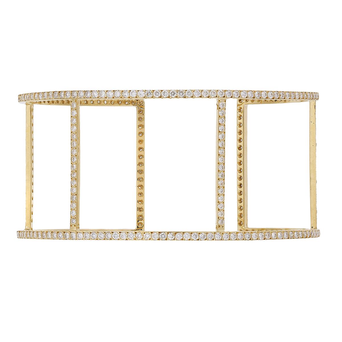 Ileana Makri 18 Karat Yellow Gold Pavé White Diamond Wire Cuff For Sale 3