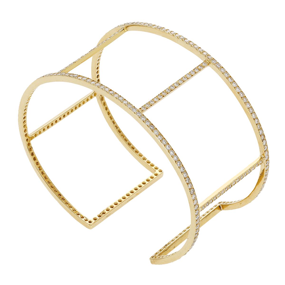 Ileana Makri 18 Karat Yellow Gold Pavé White Diamond Wire Cuff For Sale 4