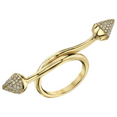 18 Karat Yellow Gold, Rose-Cut Diamond Double Finger Ring For Sale at ...