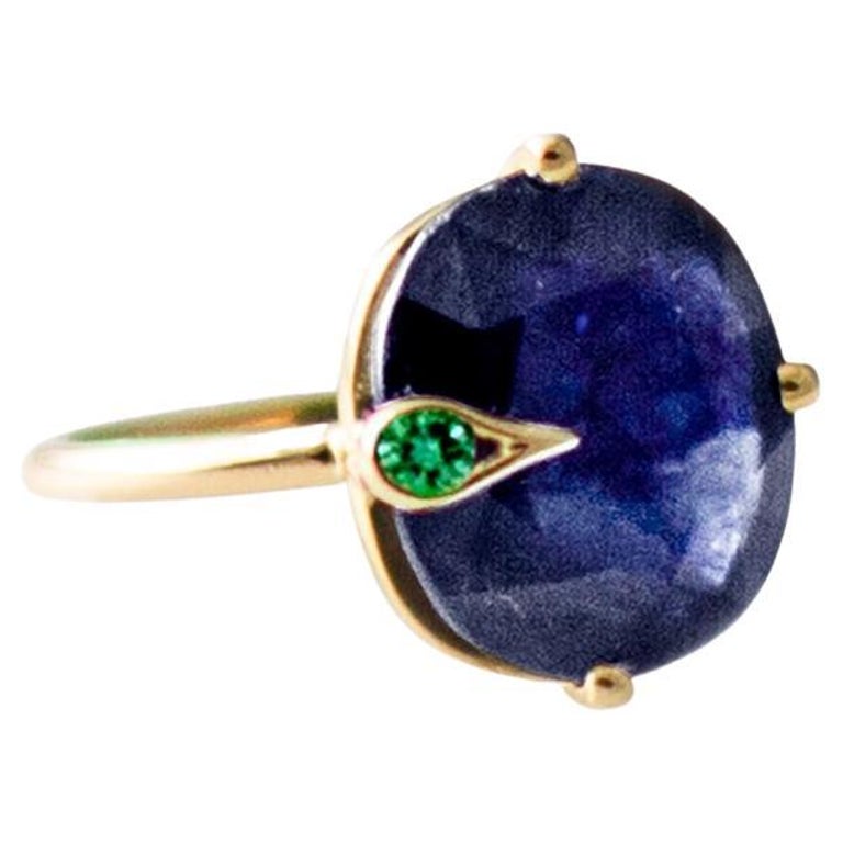 18 Karat Yellow Gold Peacock Ring with 4,6 Carats Blue Sapphire and Diamond For Sale