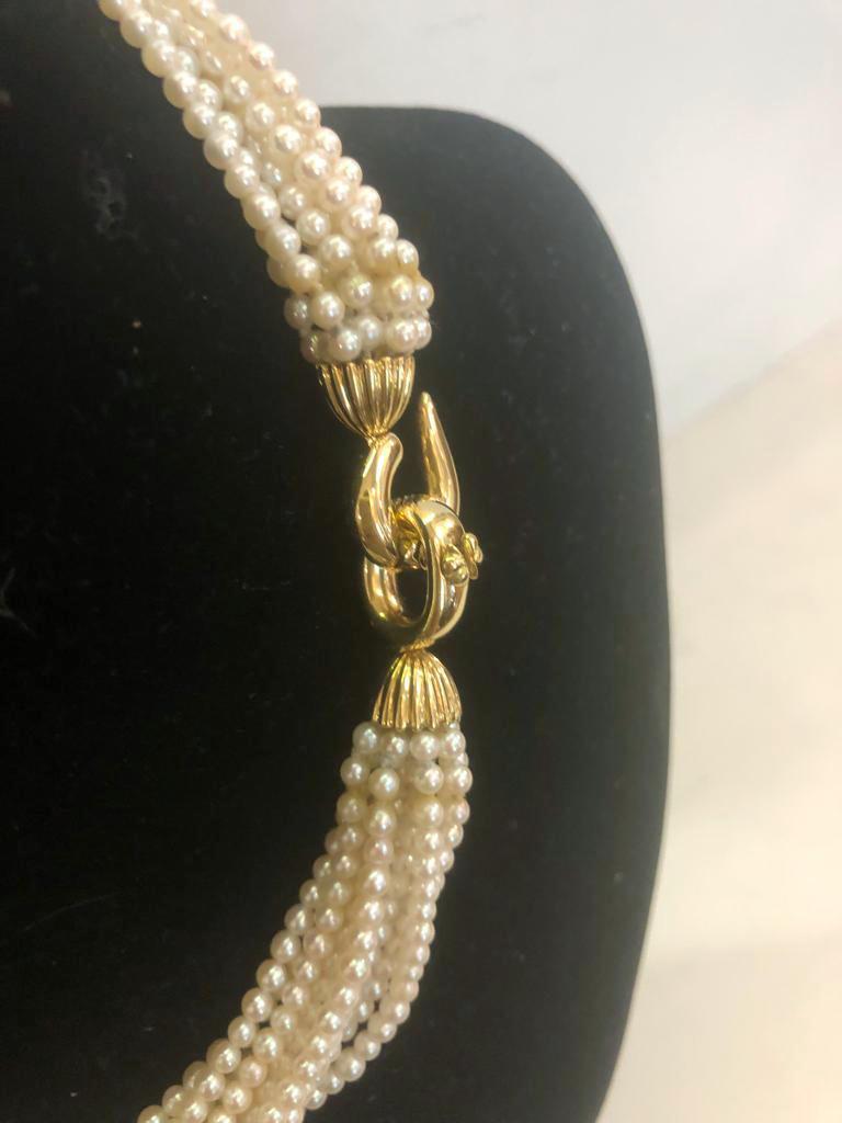 Women's 18 Karat Yellow Gold Pearl and Diamond Necklace For Sale