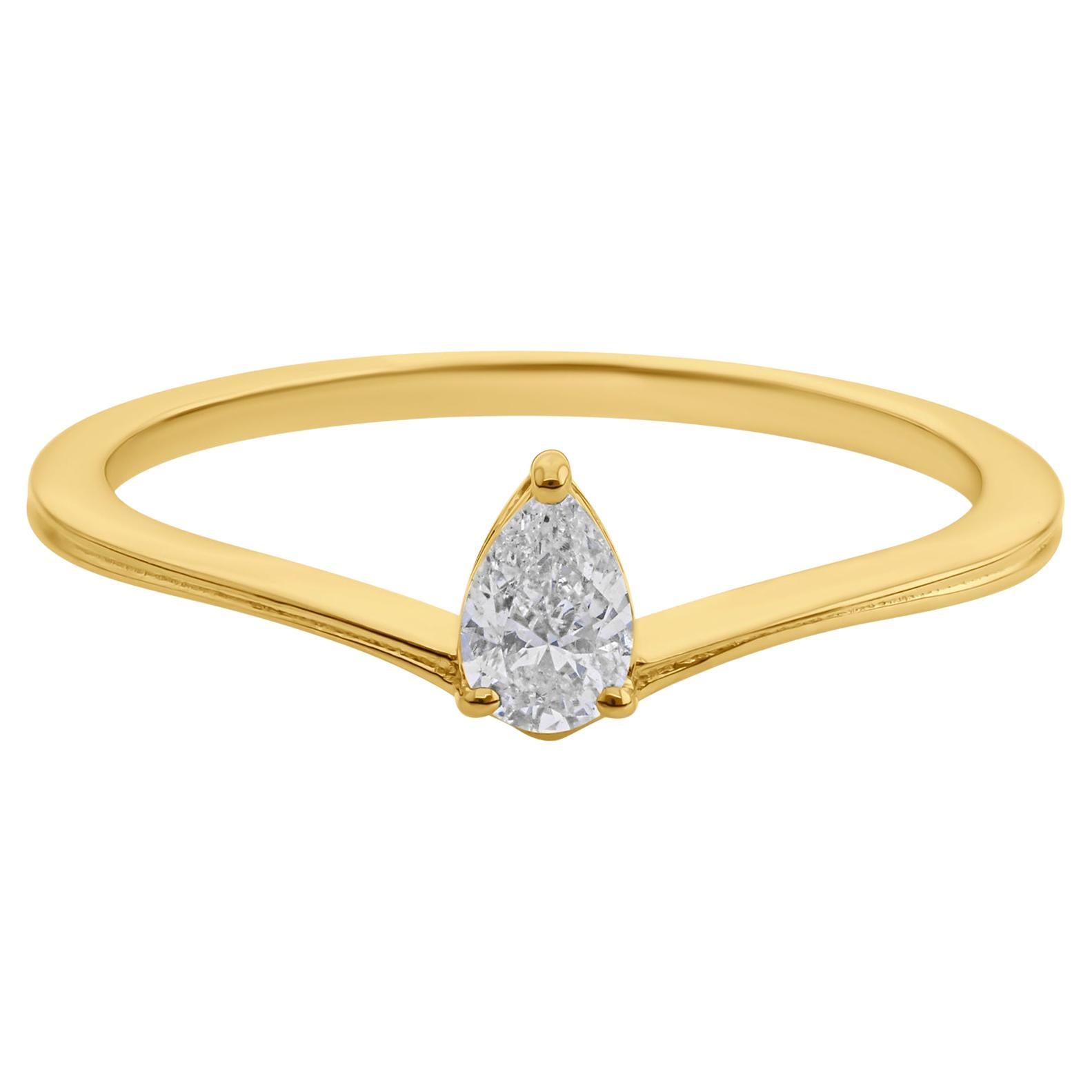 Anello Promessa in oro giallo 18 carati con diamante solitario naturale taglio pera SI/H