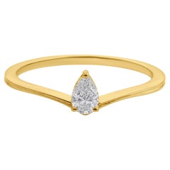 18 Karat Yellow Gold Pear Cut SI/H Natural Diamond Solitaire Promise Ring