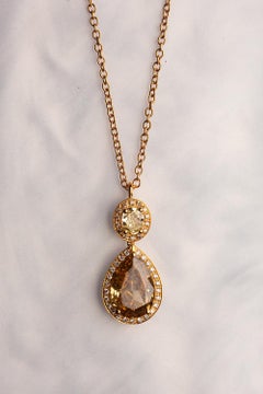 18 Karat Yellow Gold Pear Oval Diamond Pendant