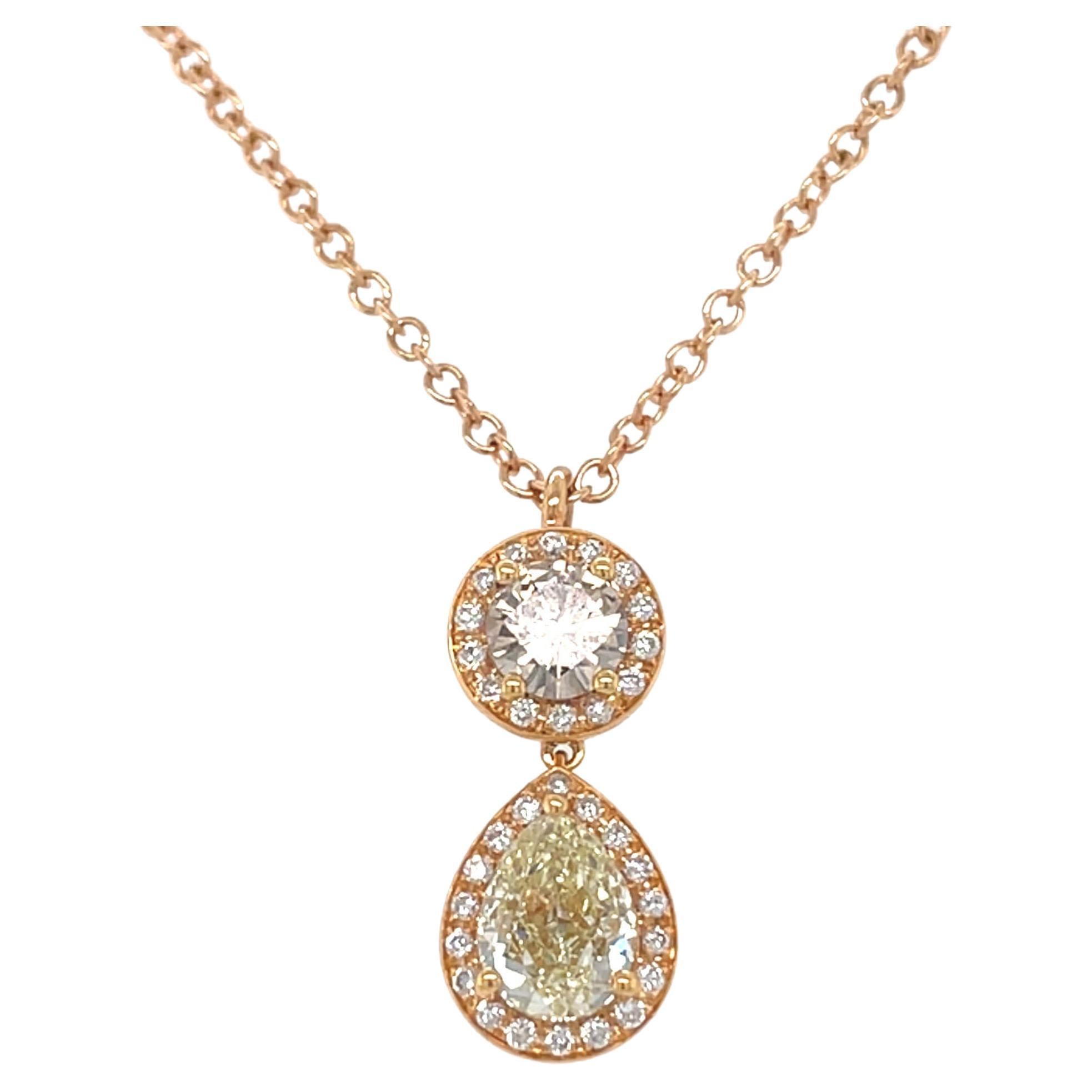 18 Karat Yellow Gold Pear Round Diamond Pendant For Sale