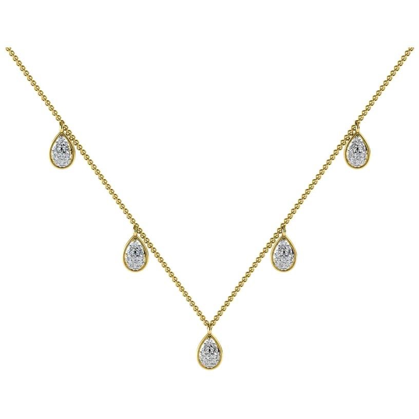 18 Karat Yellow Gold Pear Shaped Diamond Necklace '2/5 Carat' For Sale