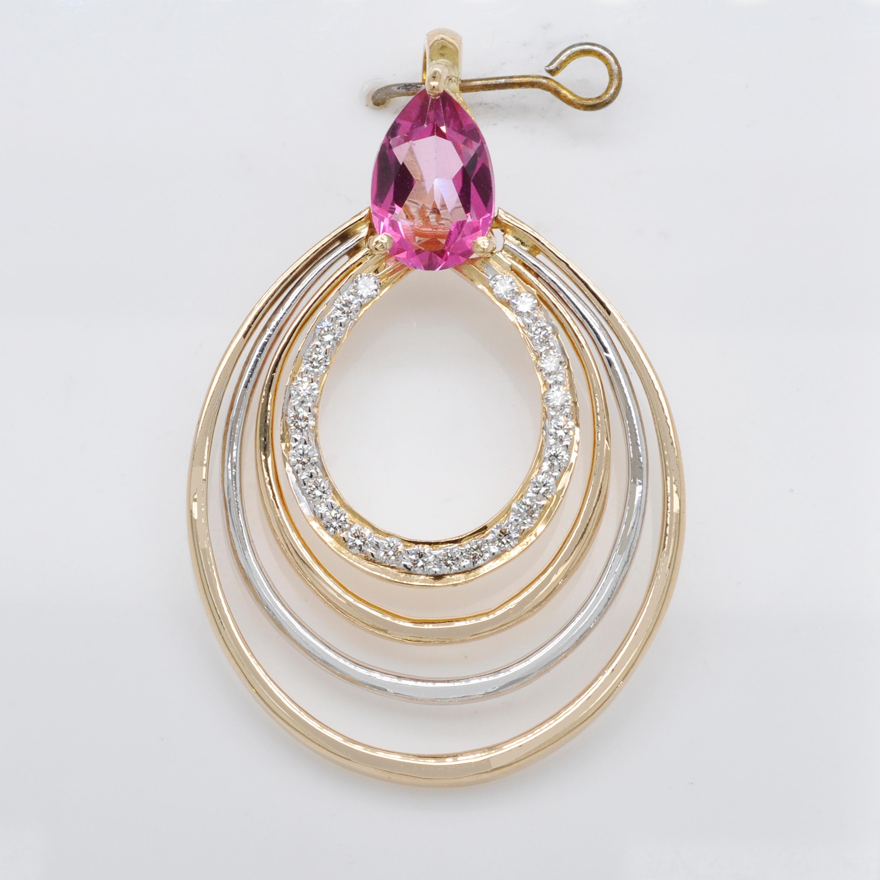 18 Karat Yellow Gold Pear Shaped Pink Tourmaline Diamond Pendant Necklace 1