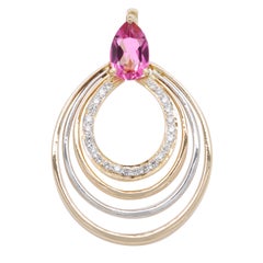 18 Karat Yellow Gold Pear Shaped Pink Tourmaline Diamond Pendant Necklace