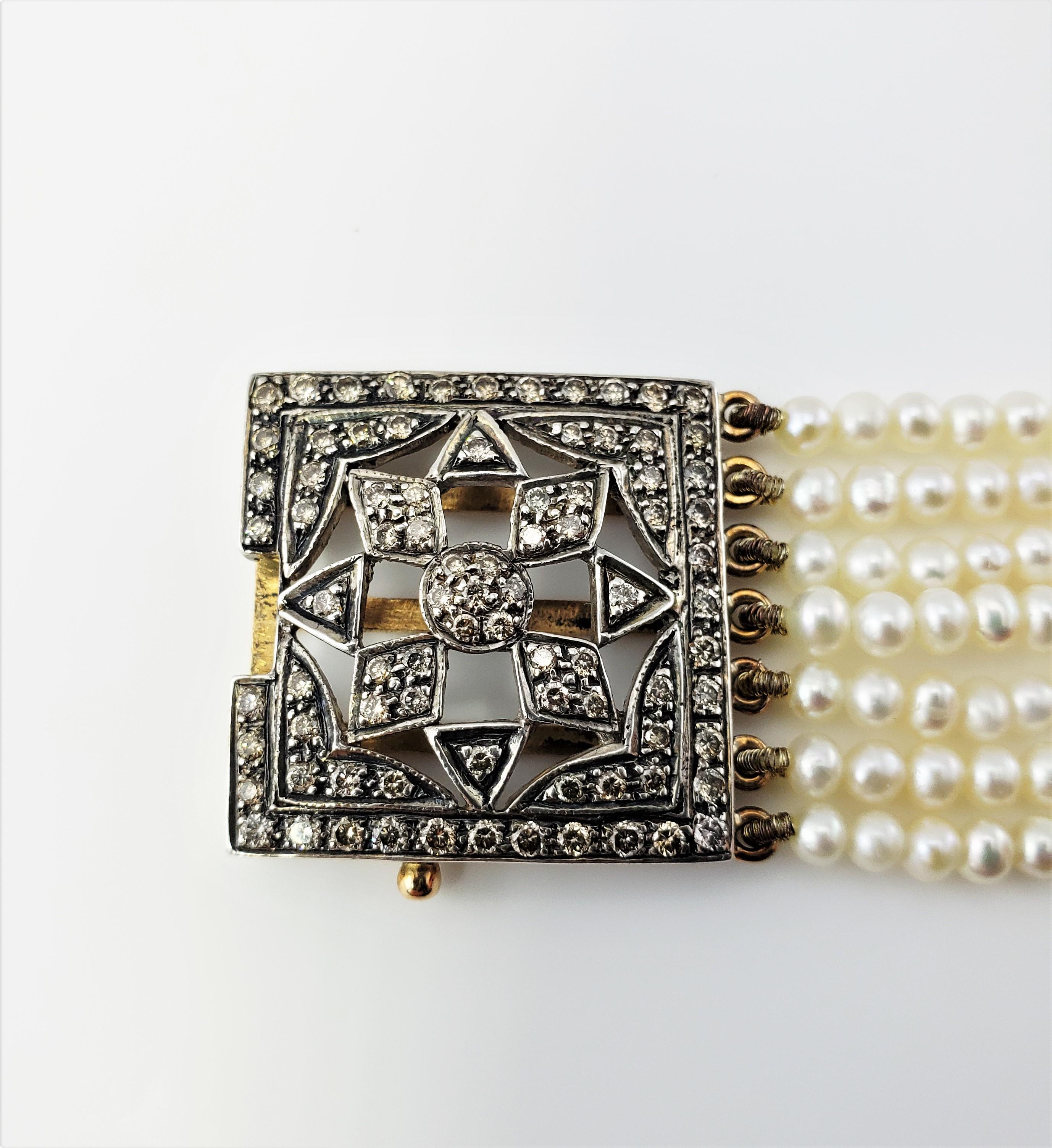 Armband aus 18 Karat Gelbgold mit Perlen und Diamanten im Zustand „Gut“ in Washington Depot, CT