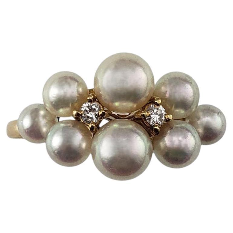 Bague en or jaune 18 carats avec perles et diamants Taille 7 #22396