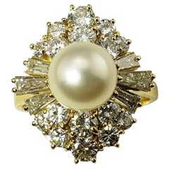 18 Karat Gelbgold Perlen- und Diamantring #12842